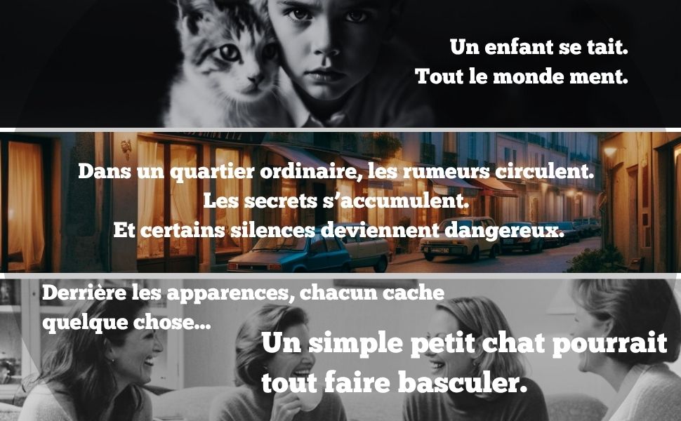 Triptyque présentant l'ambiance du roman de Laurent EIVALLIN, Ma langue au chat, aux Éditions OLB